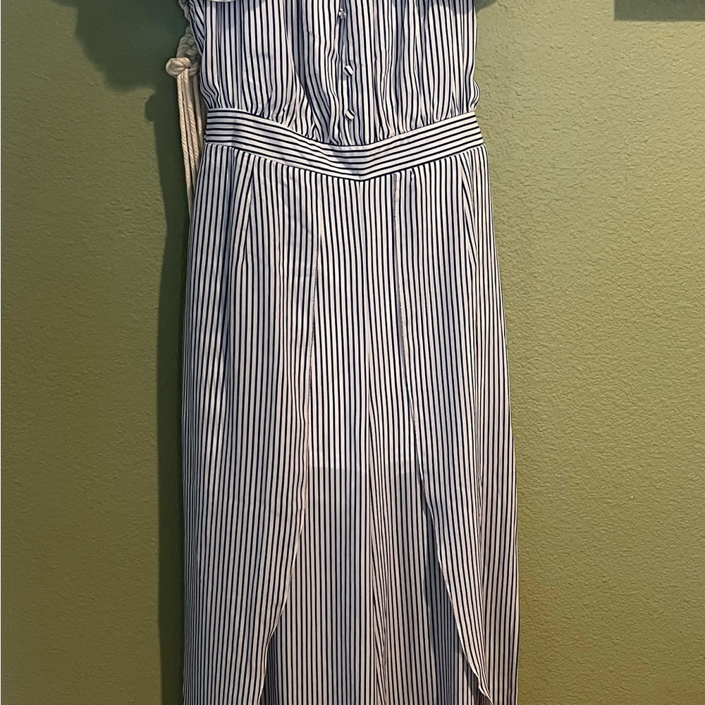Fashion Nova Striped Jumpsuit - Blue and White